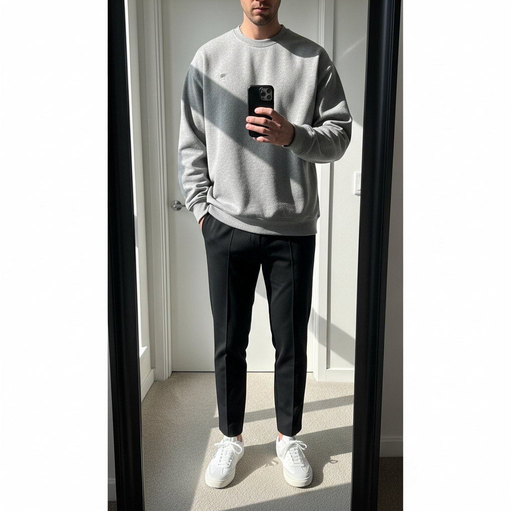 Crewneck, Tapered Track Pants - 50 Oversized Crewneck Outfit Ideas for Men