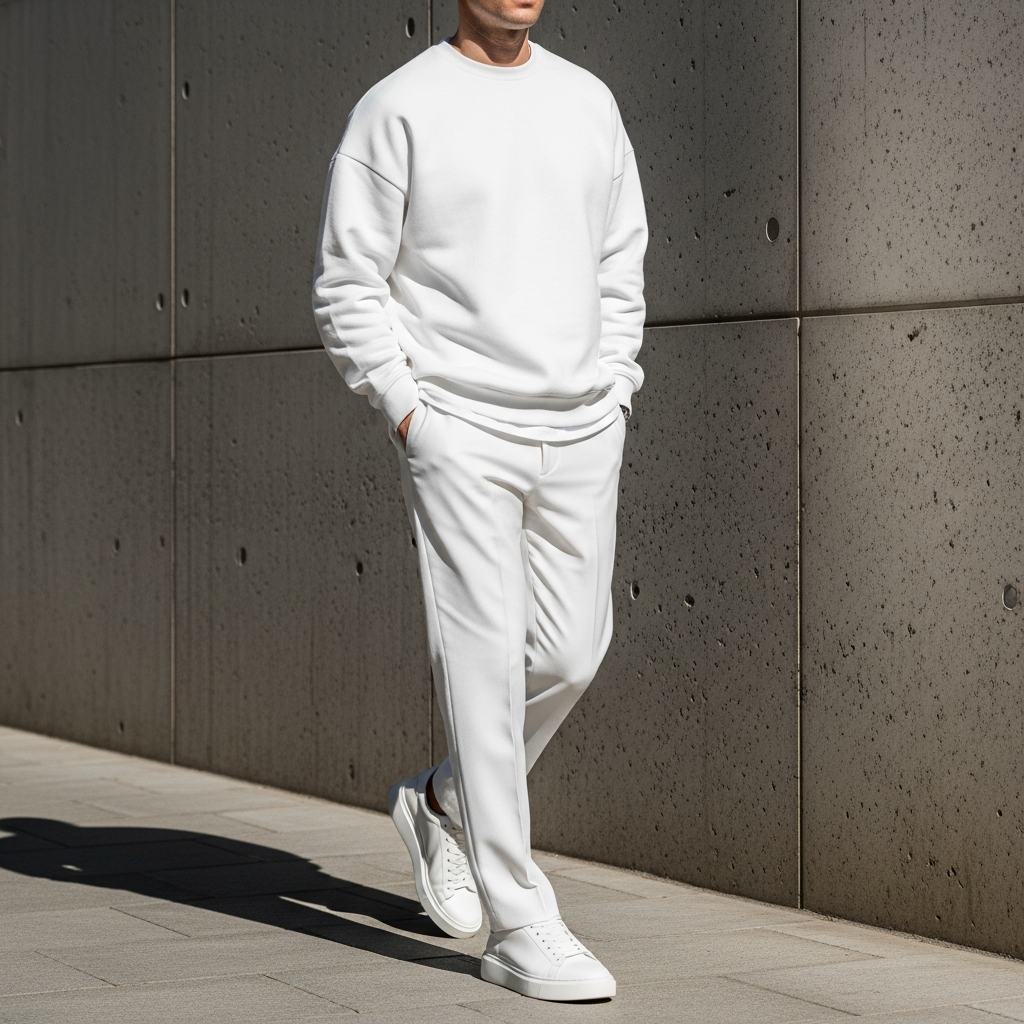 All White Outfit - 50 Oversized Crewneck Outfit Ideas for Men