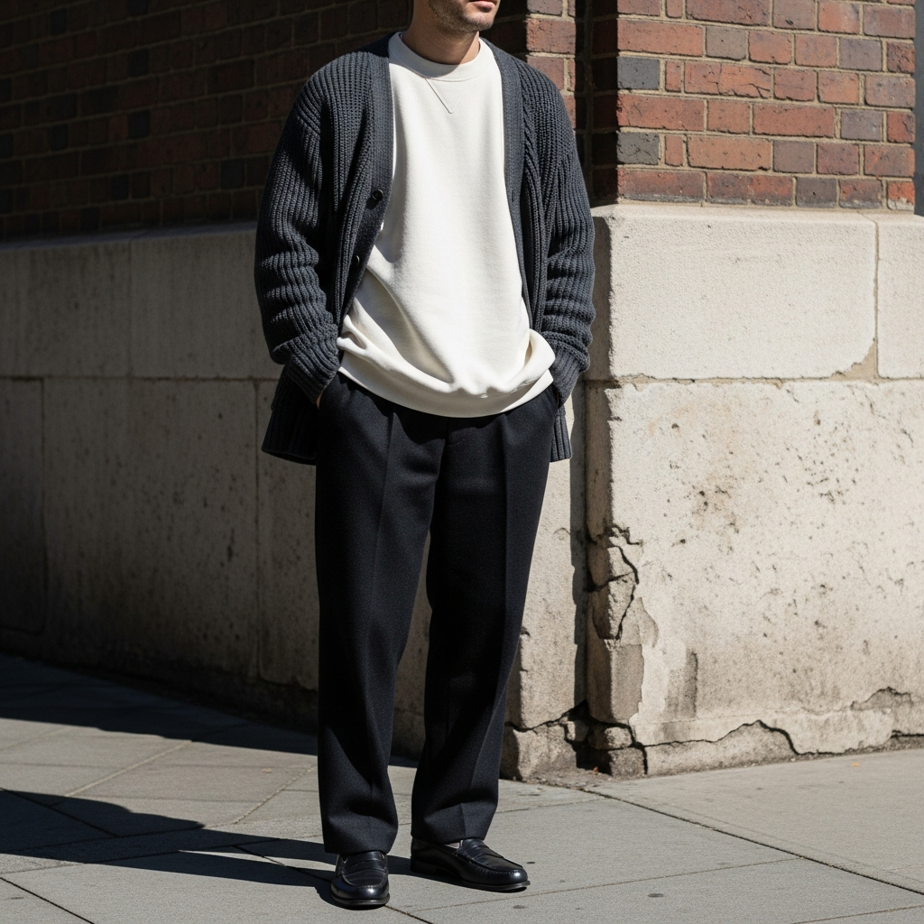 Crewneck, Structured Cardigan - 50 Oversized Crewneck Outfit Ideas for Men