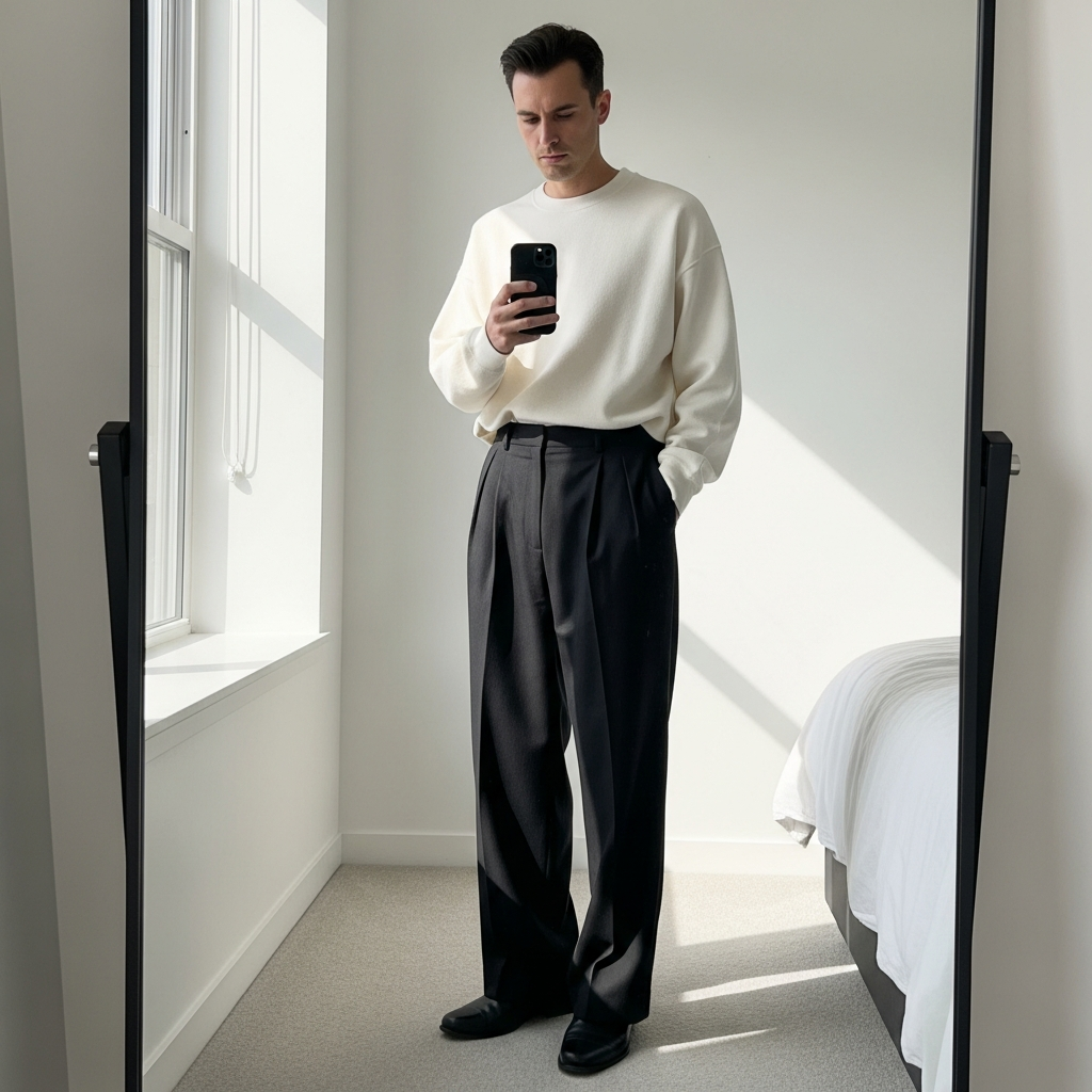 Crewneck, Wide Leg Pants - 50 Oversized Crewneck Outfit Ideas for Men