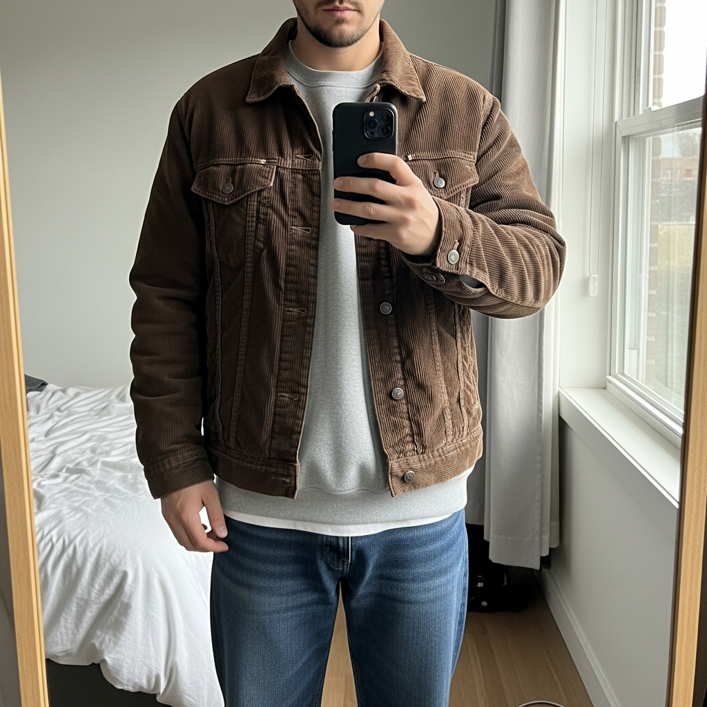 Crewneck and Corduroy Jacket - 50 Oversized Crewneck Outfit Ideas for Men
