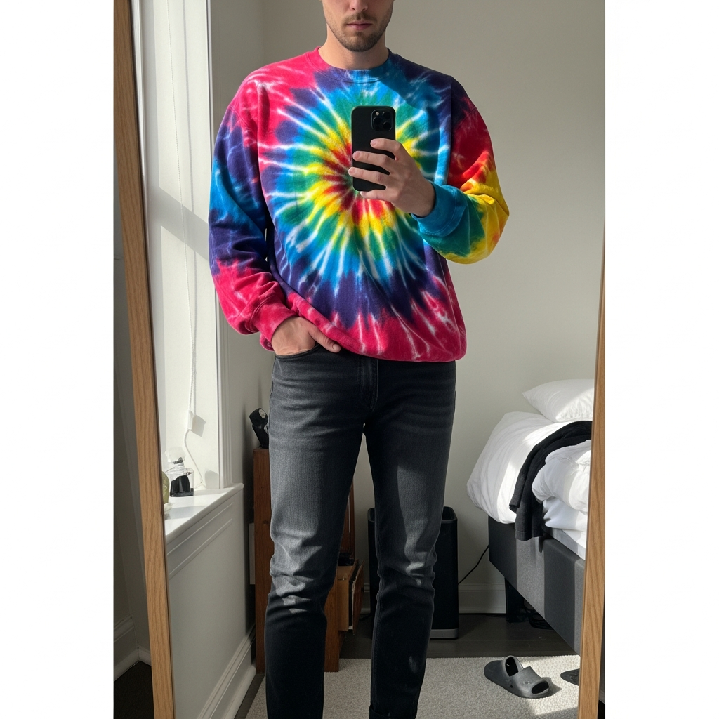Tie-Dye Crewneck, Black Jeans - 50 Oversized Crewneck Outfit Ideas for Men