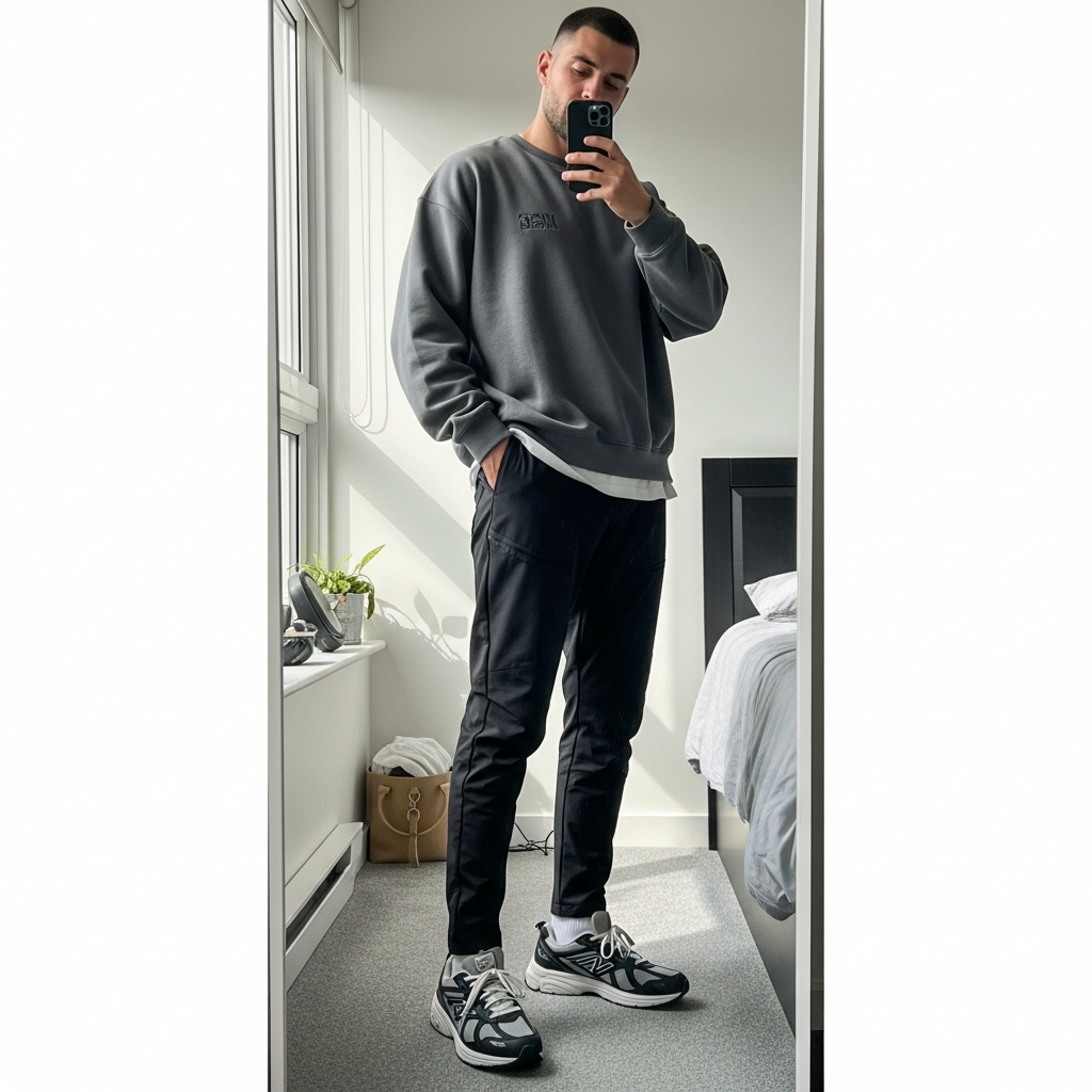 Logo Crewneck, Track Pants - 50 Oversized Crewneck Outfit Ideas for Men