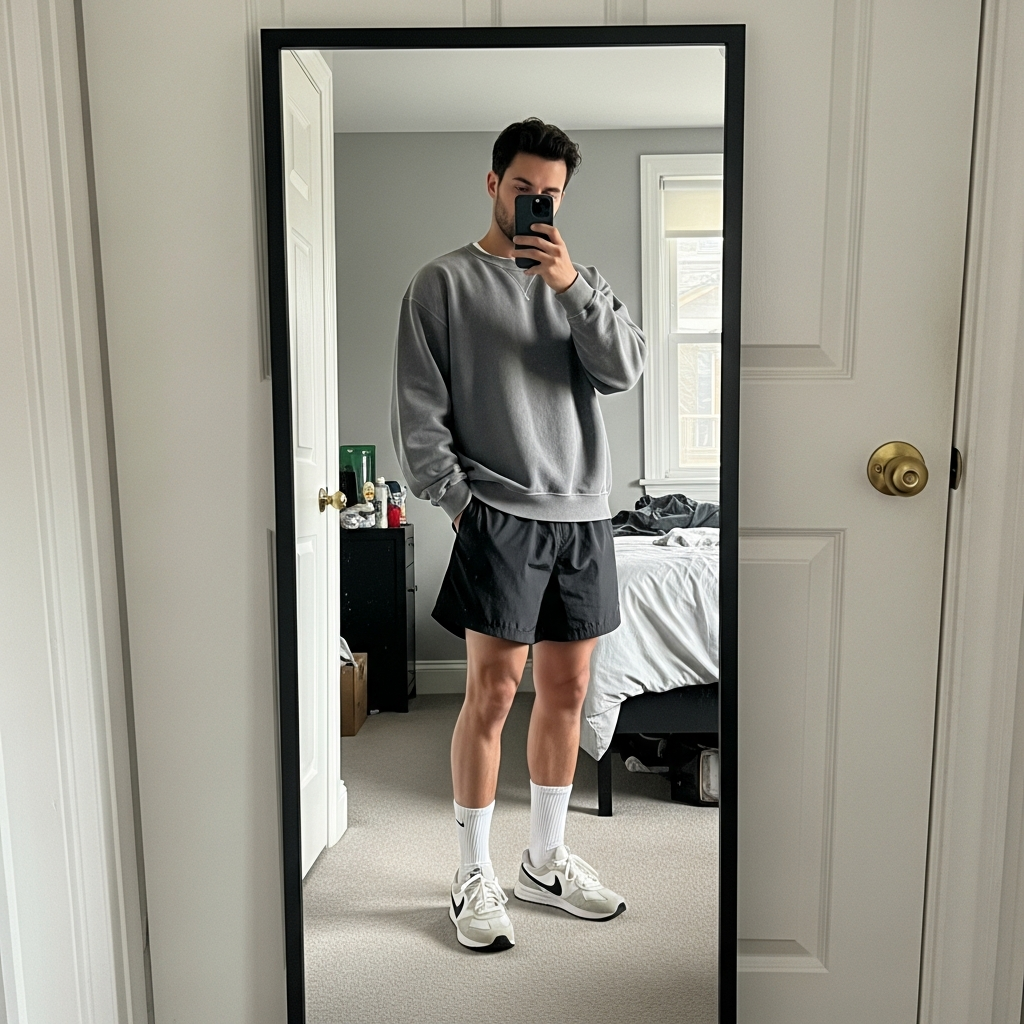 Crewneck, Hybrid Shorts - 50 Oversized Crewneck Outfit Ideas for Men