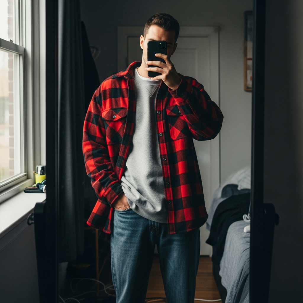 Flannel Worn Open - 50 Oversized Crewneck Outfit Ideas for Men