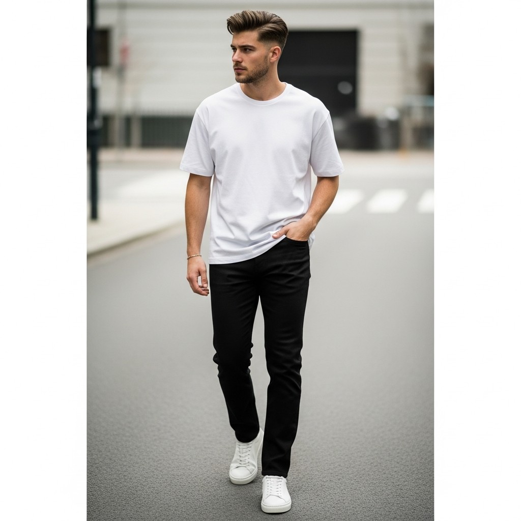 White Tee, Clean Kicks - 50 Black Jeans Outfit Ideas For Men
