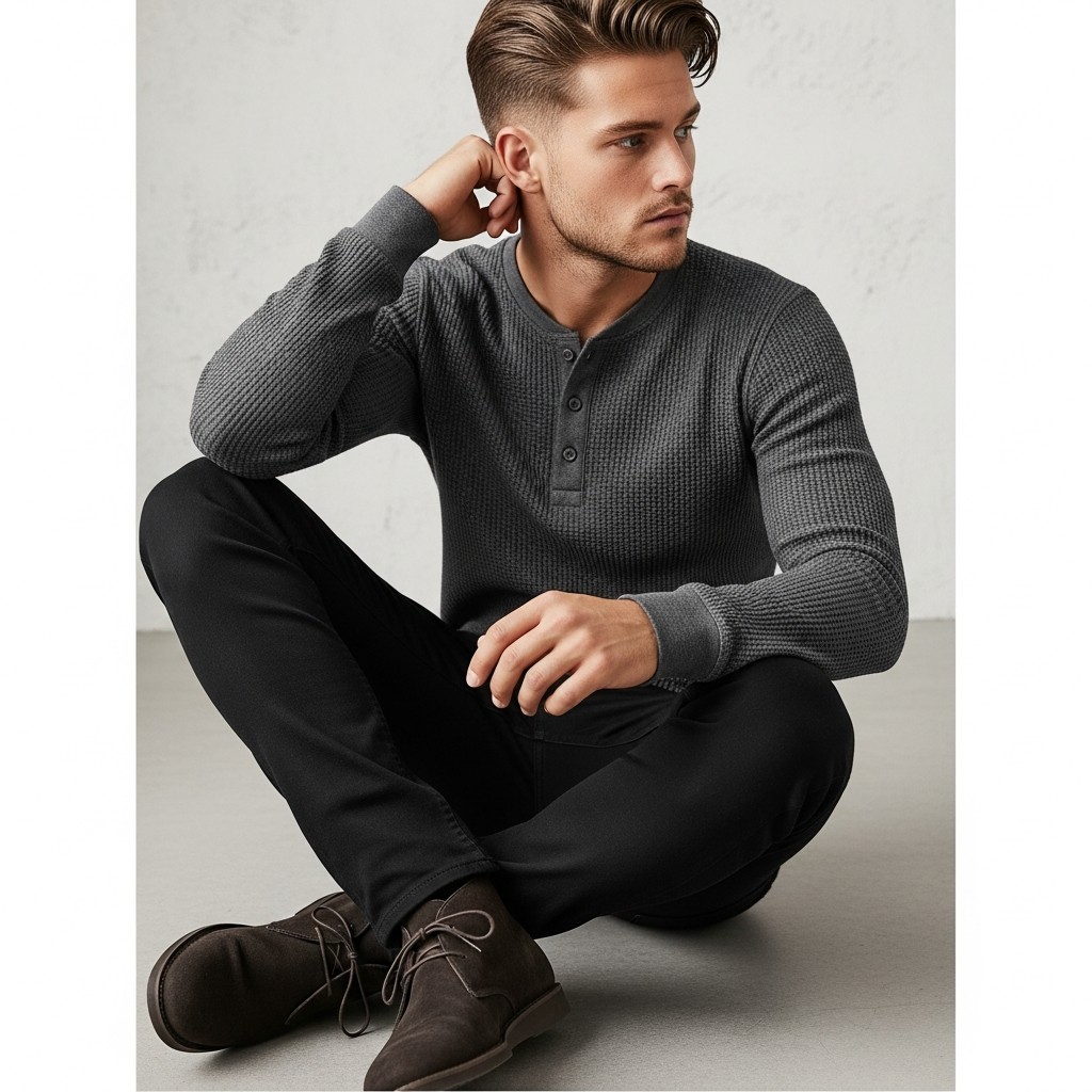 Henley and Chukka Boots - 50 Black Jeans Outfit Ideas For Men