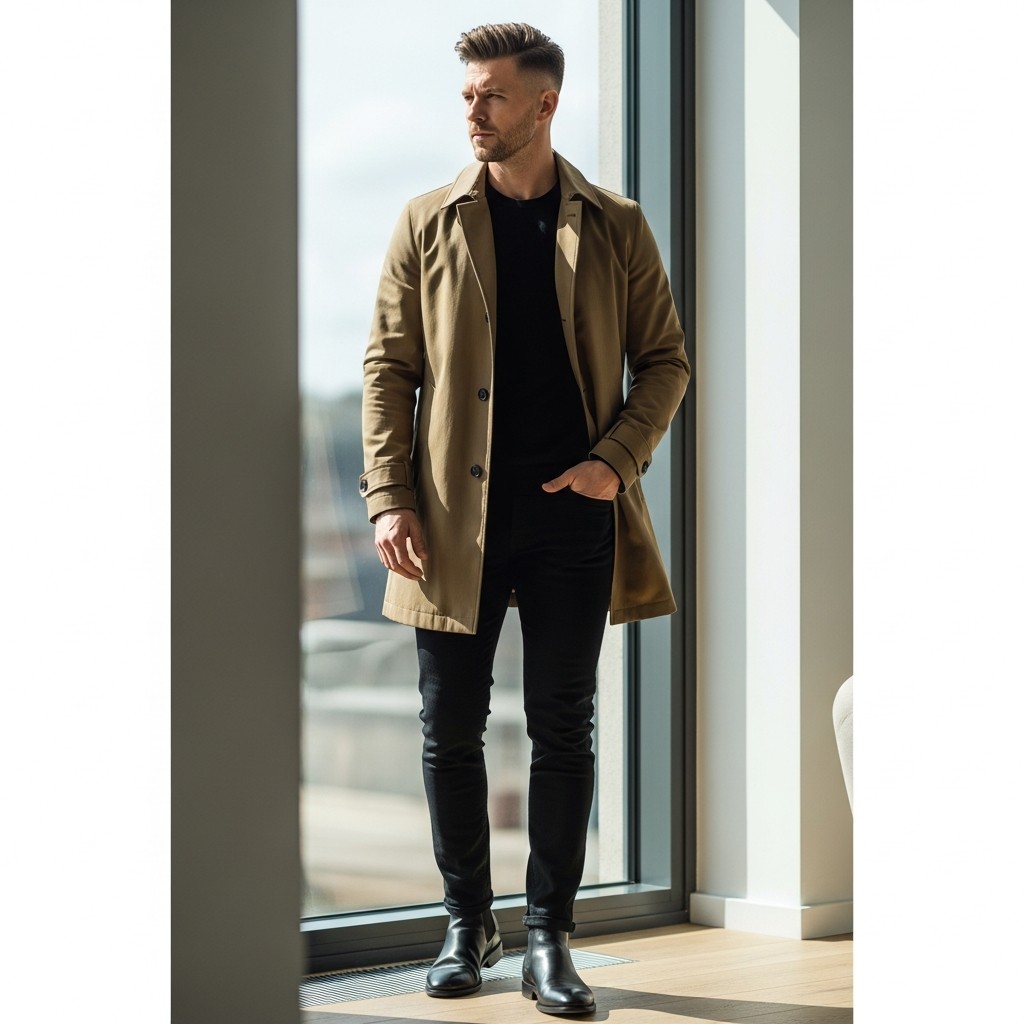 Trench Coat, Sharp - 50 Black Jeans Outfit Ideas For Men