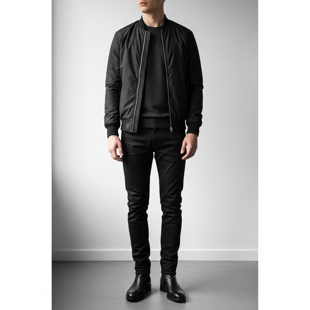 Sweater Under Bomber - 50 Black Jeans Outfit Ideas For Men