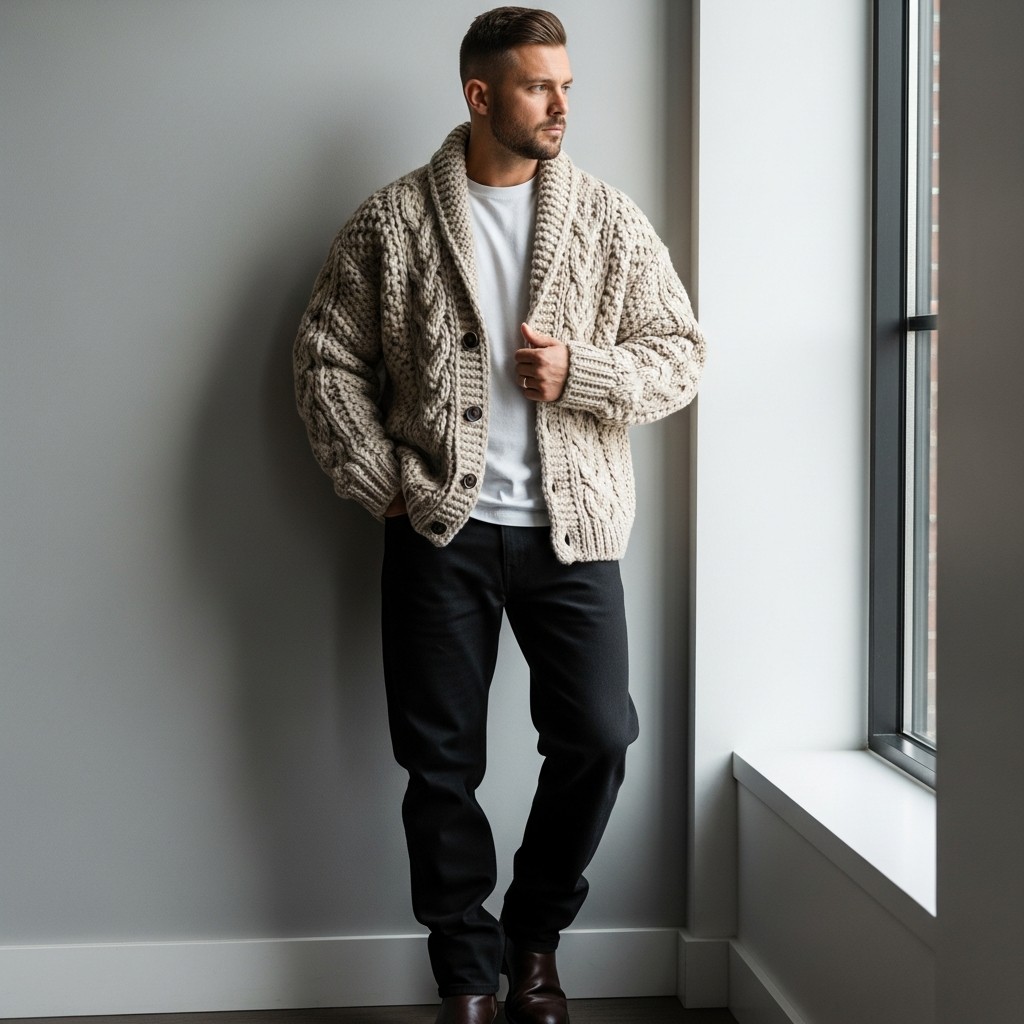 Cardigan, Cozy Look - 50 Black Jeans Outfit Ideas For Men