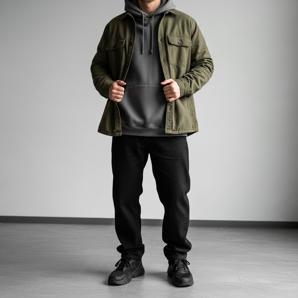 Shacket Street Layer - 50 Black Jeans Outfit Ideas For Men