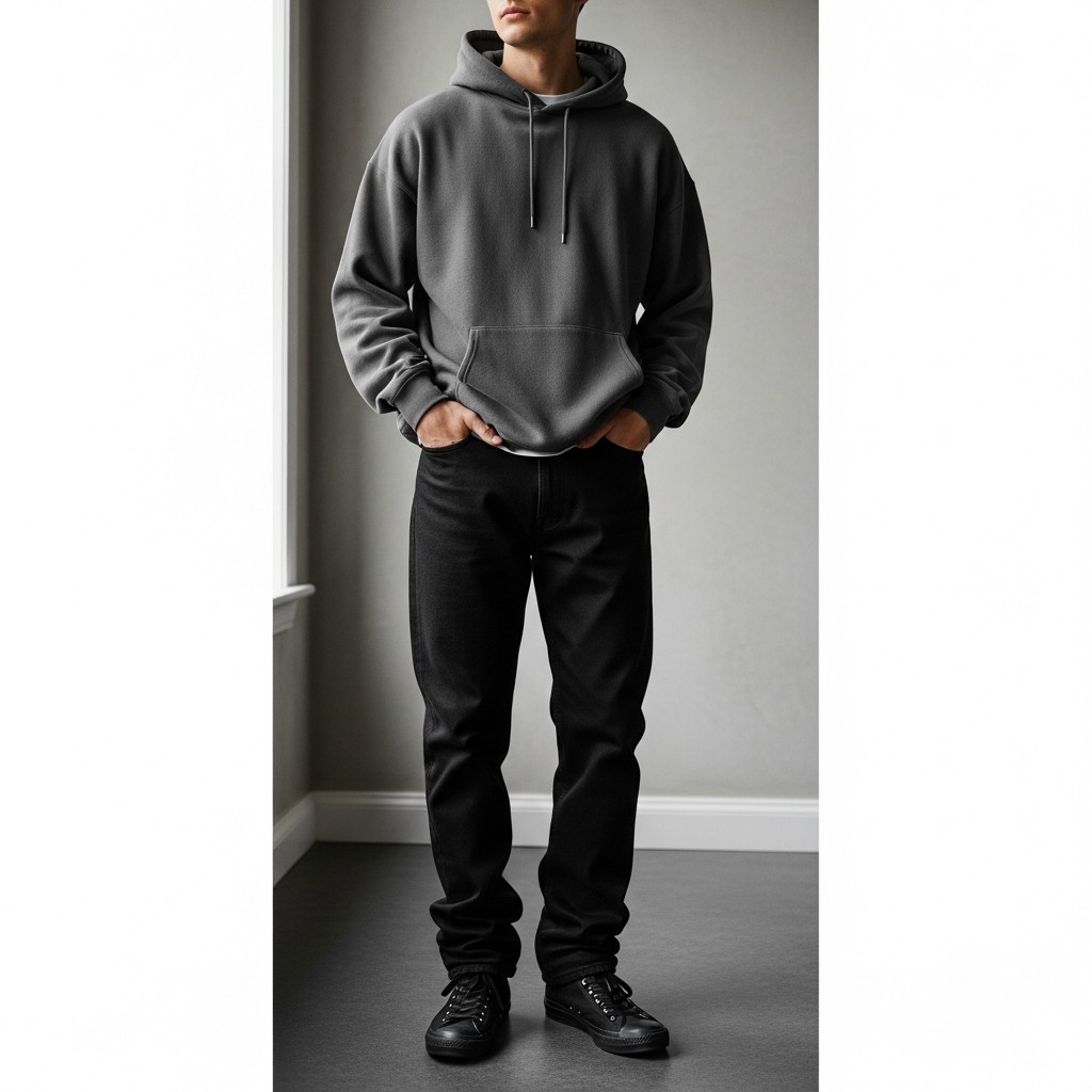 Hoodie, Black High-Tops - 50 Black Jeans Outfit Ideas For Men