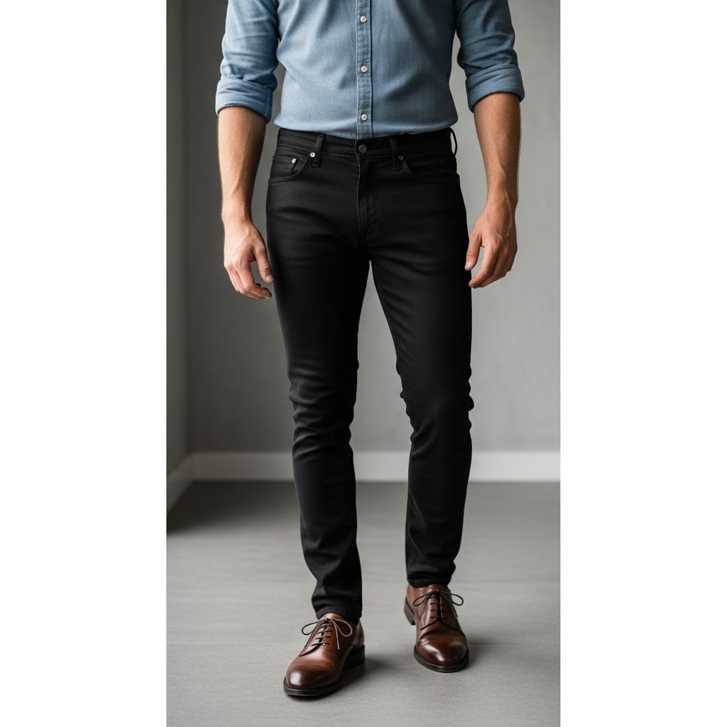 Chambray, Dress Shoes - 50 Black Jeans Outfit Ideas For Men