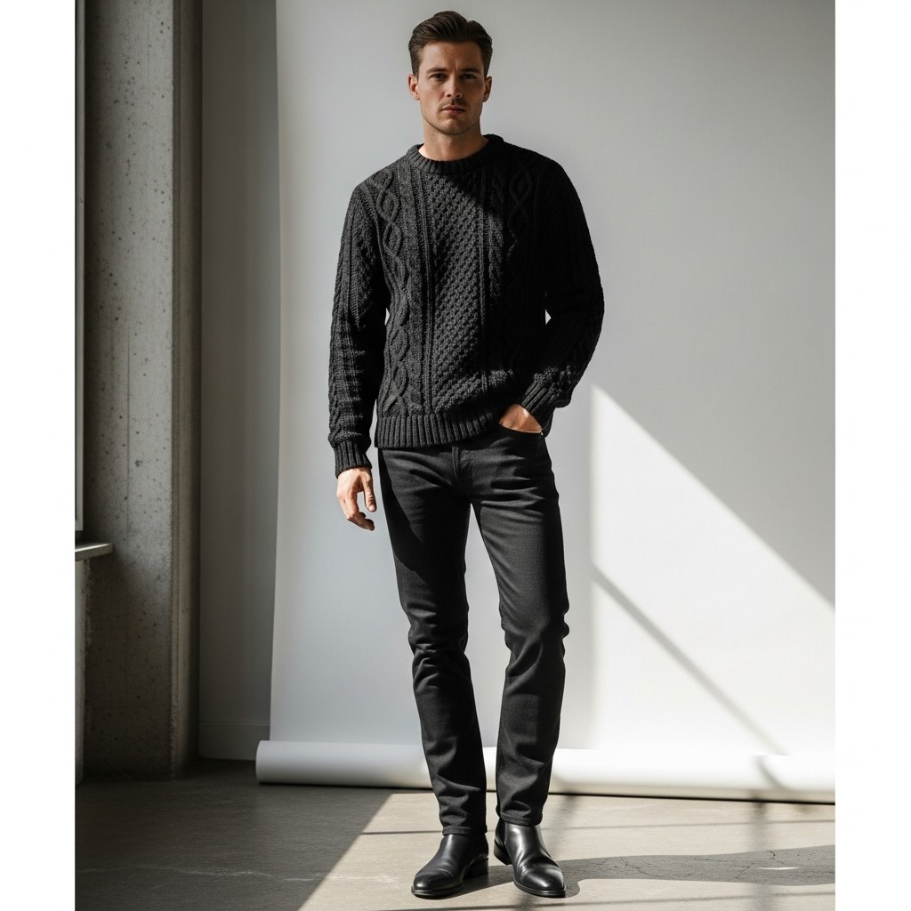 Black Sweater Refined - 50 Black Jeans Outfit Ideas For Men