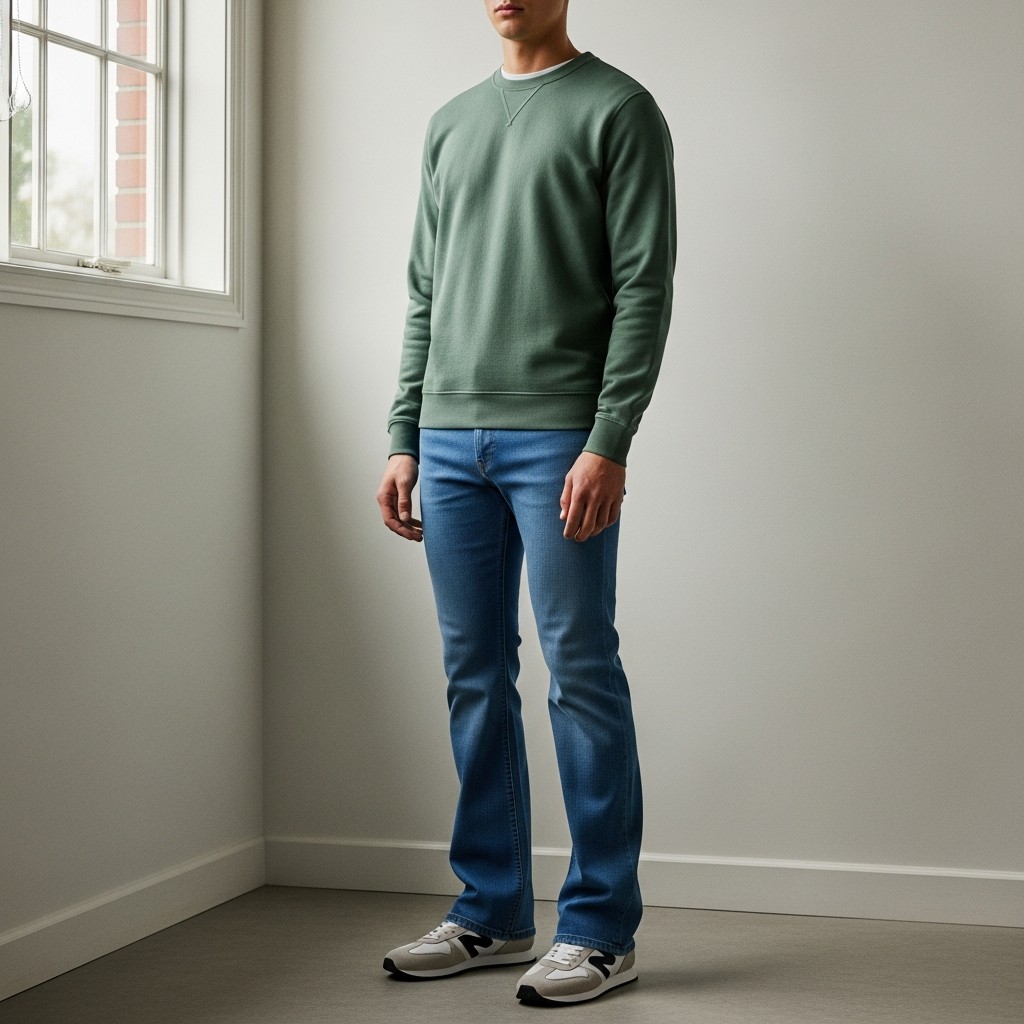 Sweatshirt + Runners - 50 Bootcut Jeans Outfit Ideas For Men