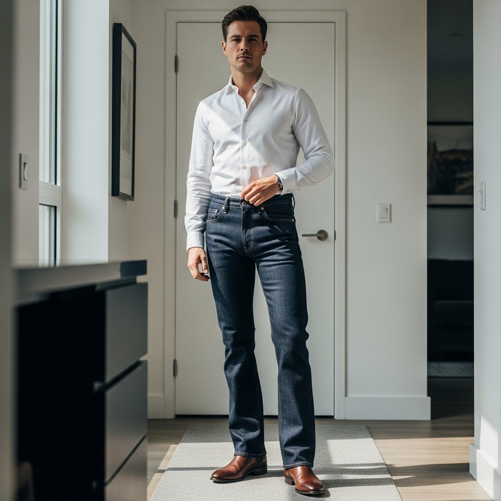 Crisp Shirt + Chelsea Boots - 50 Bootcut Jeans Outfit Ideas For Men