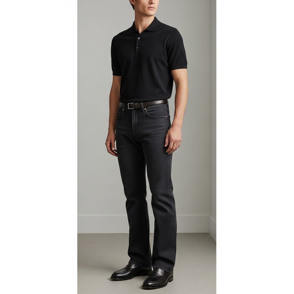 Black Polo + Loafers - 50 Bootcut Jeans Outfit Ideas For Men