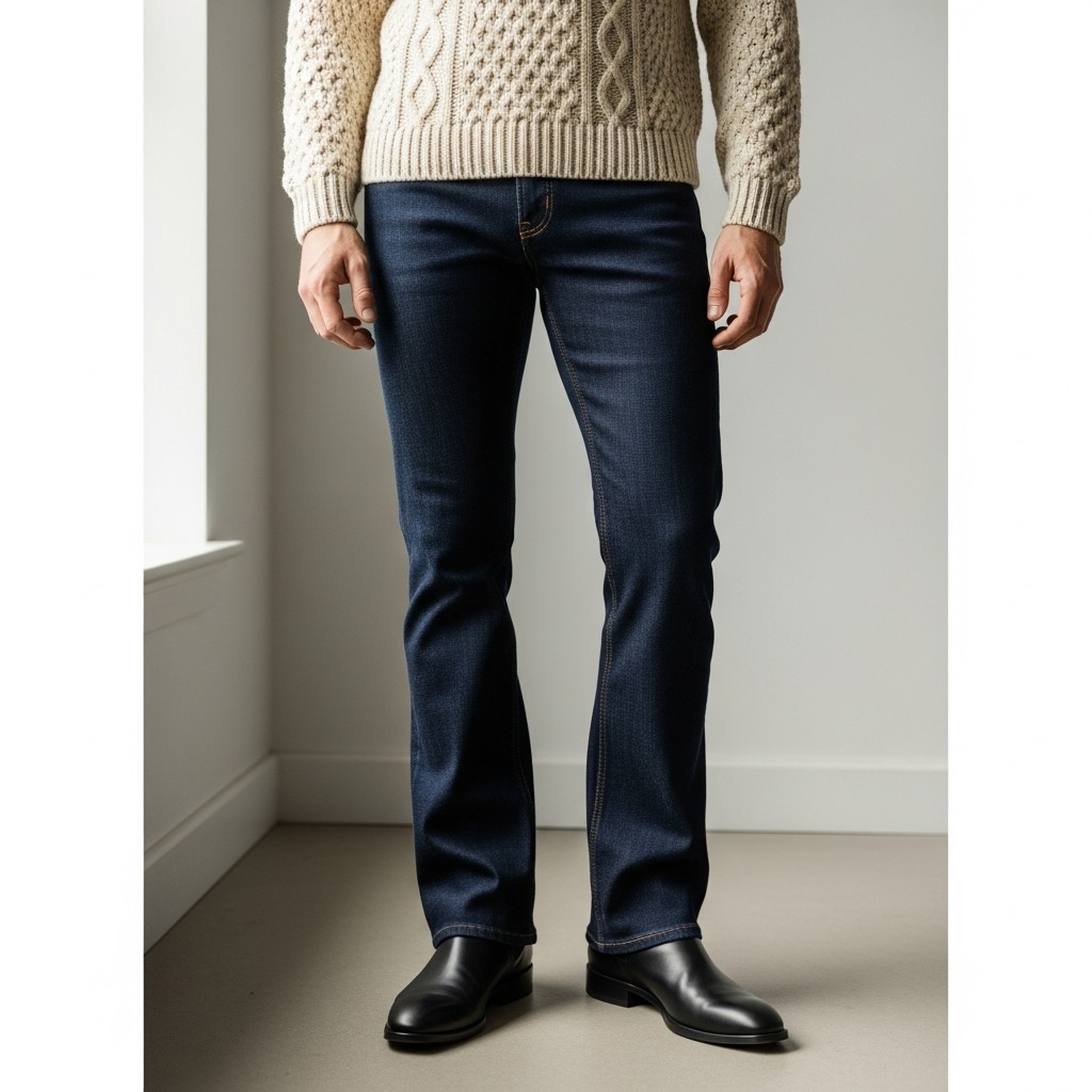 Knit Sweater + Leather Boots - 50 Bootcut Jeans Outfit Ideas For Men
