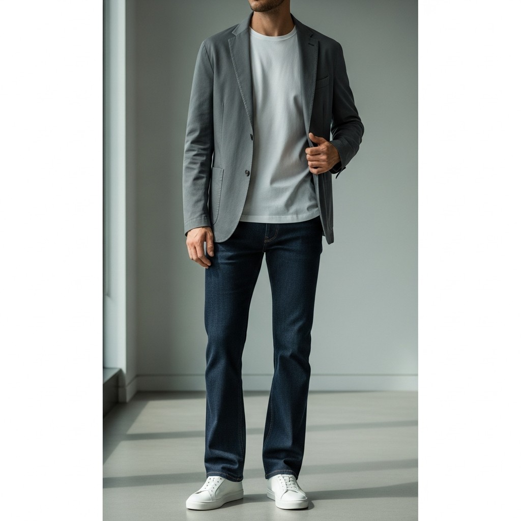 Blazer + Plain Tee - 50 Bootcut Jeans Outfit Ideas For Men