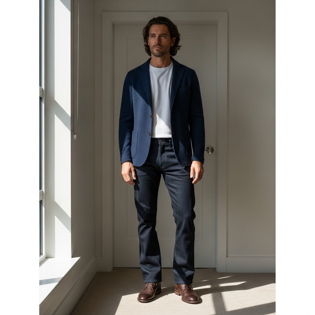 Knit Blazer + Boots - 50 Bootcut Jeans Outfit Ideas For Men