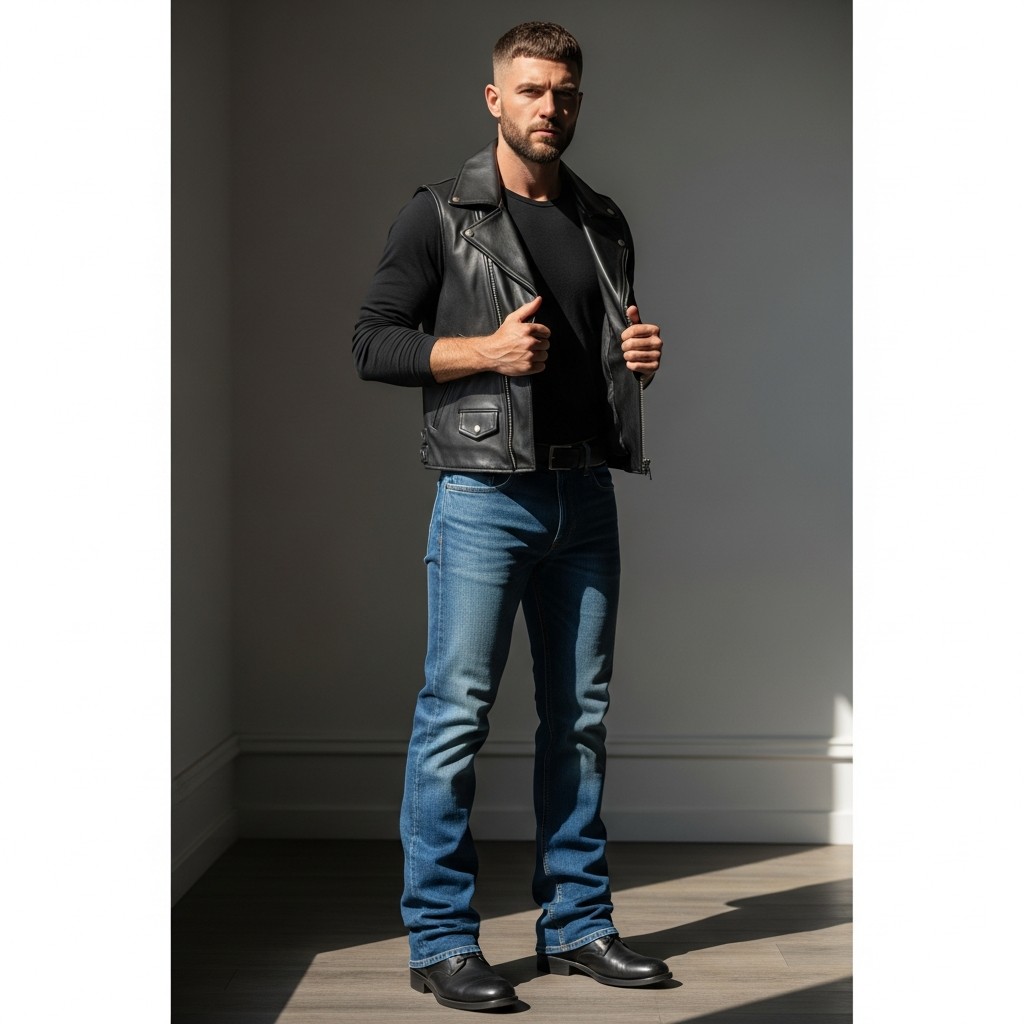 Leather Vest Statement - 50 Bootcut Jeans Outfit Ideas For Men