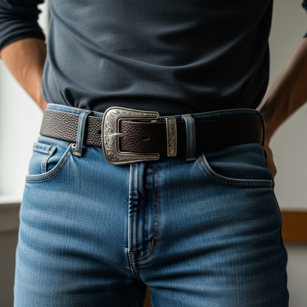 Buckle + Fitted Shirt - 50 Bootcut Jeans Outfit Ideas For Men