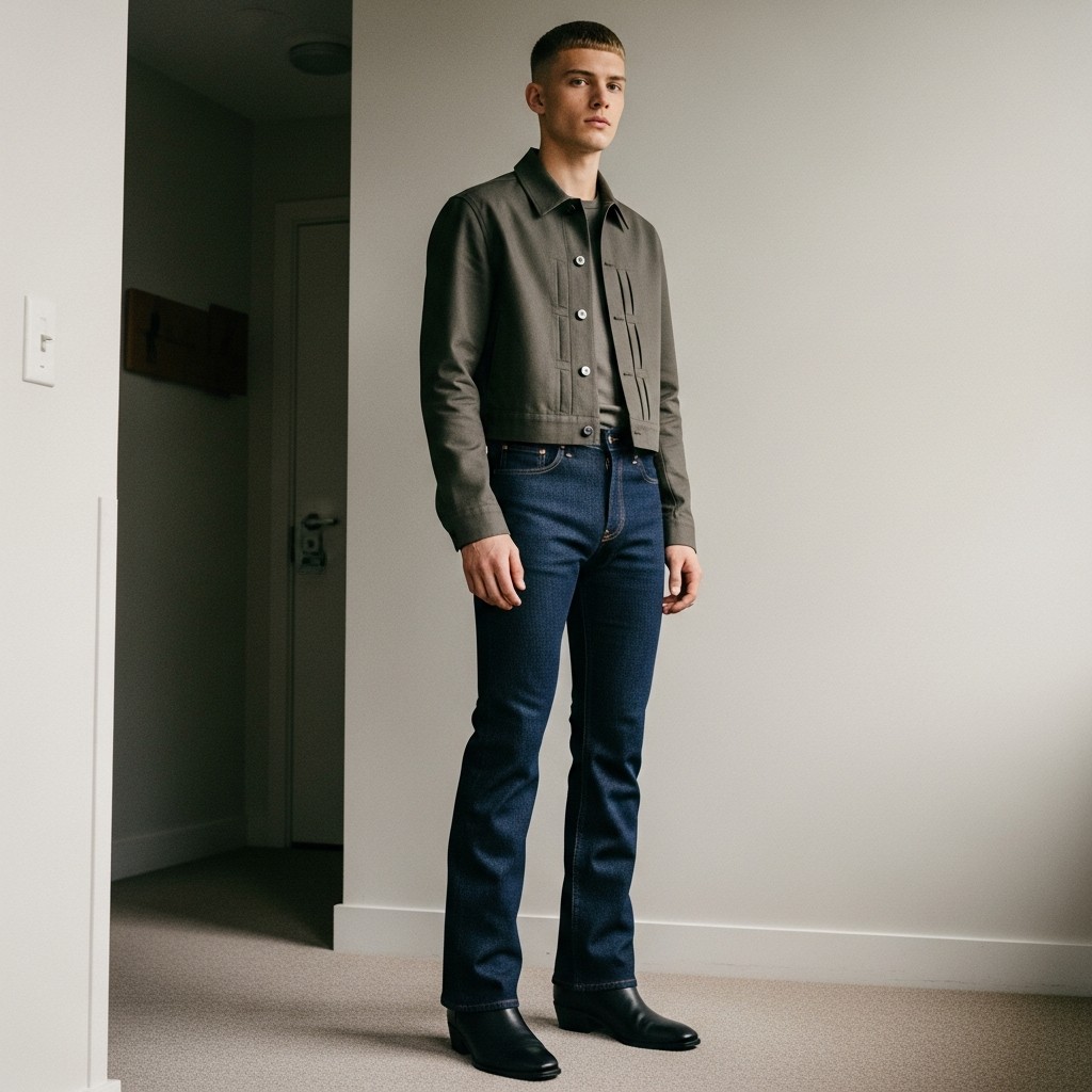 Cropped Jacket Balance - 50 Bootcut Jeans Outfit Ideas For Men