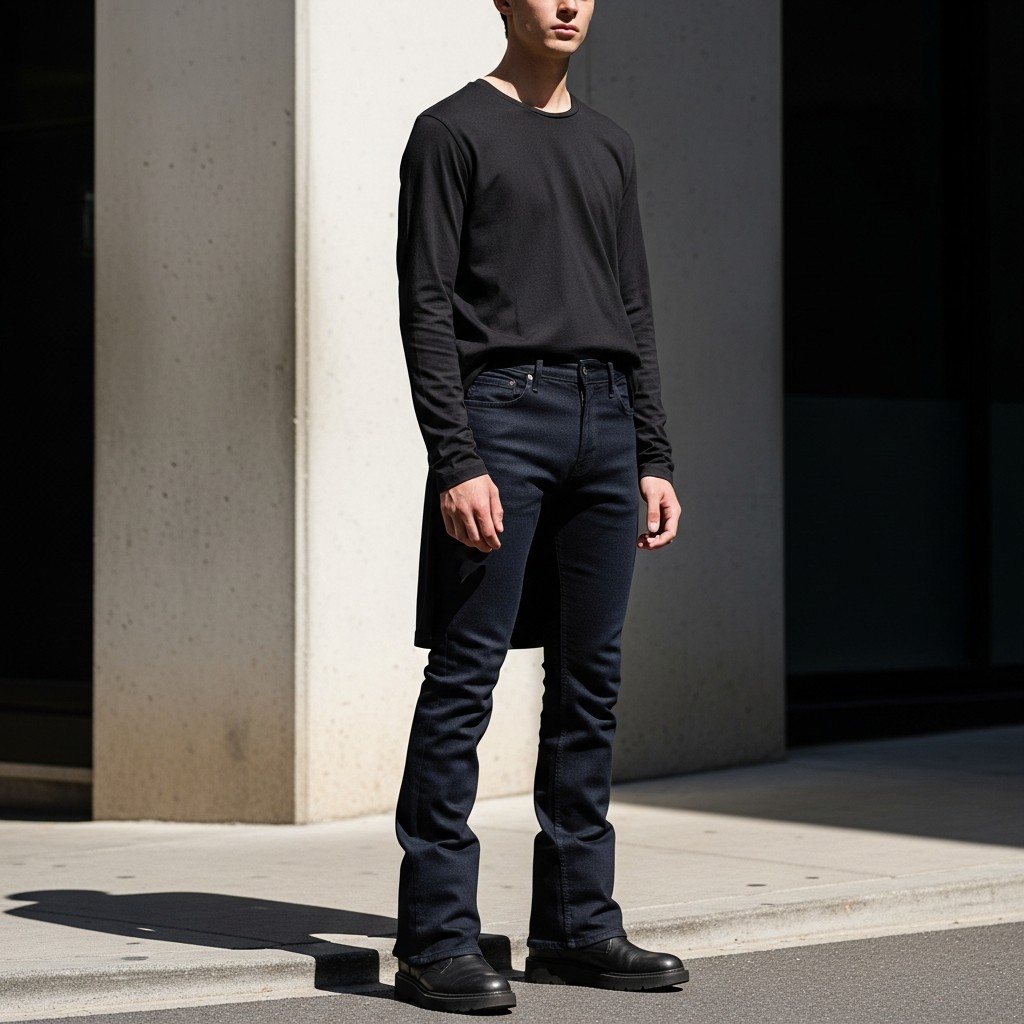 The Street Contrast: Longline Tee and Dark Bootcuts - 50 Bootcut Jeans Outfit Ideas For Men