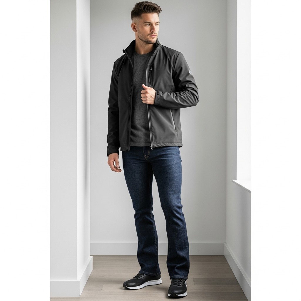 Tech Jacket + Trainers - 50 Bootcut Jeans Outfit Ideas For Men