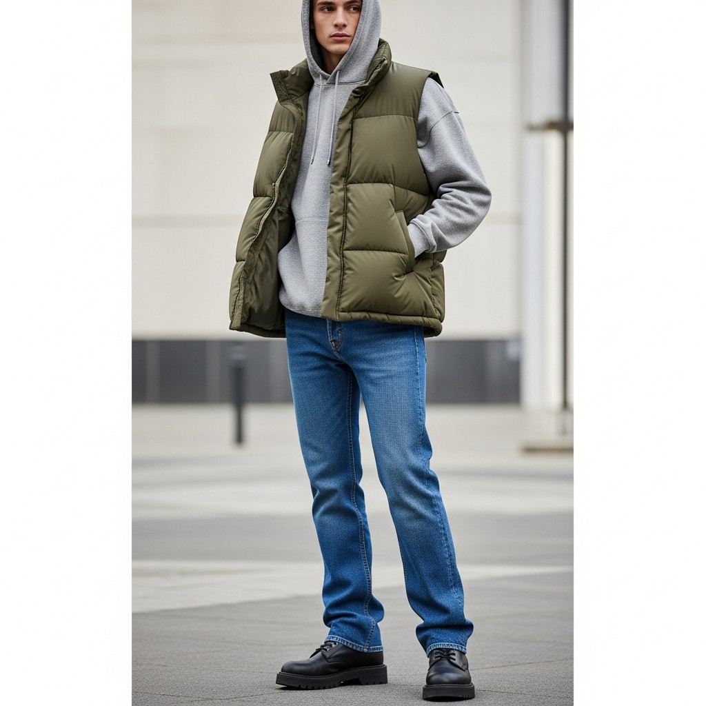 Puffer Vest Layering - 50 Bootcut Jeans Outfit Ideas For Men