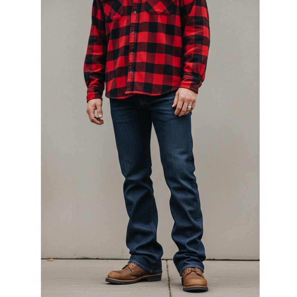 Flannel + Work Boots - 50 Bootcut Jeans Outfit Ideas For Men