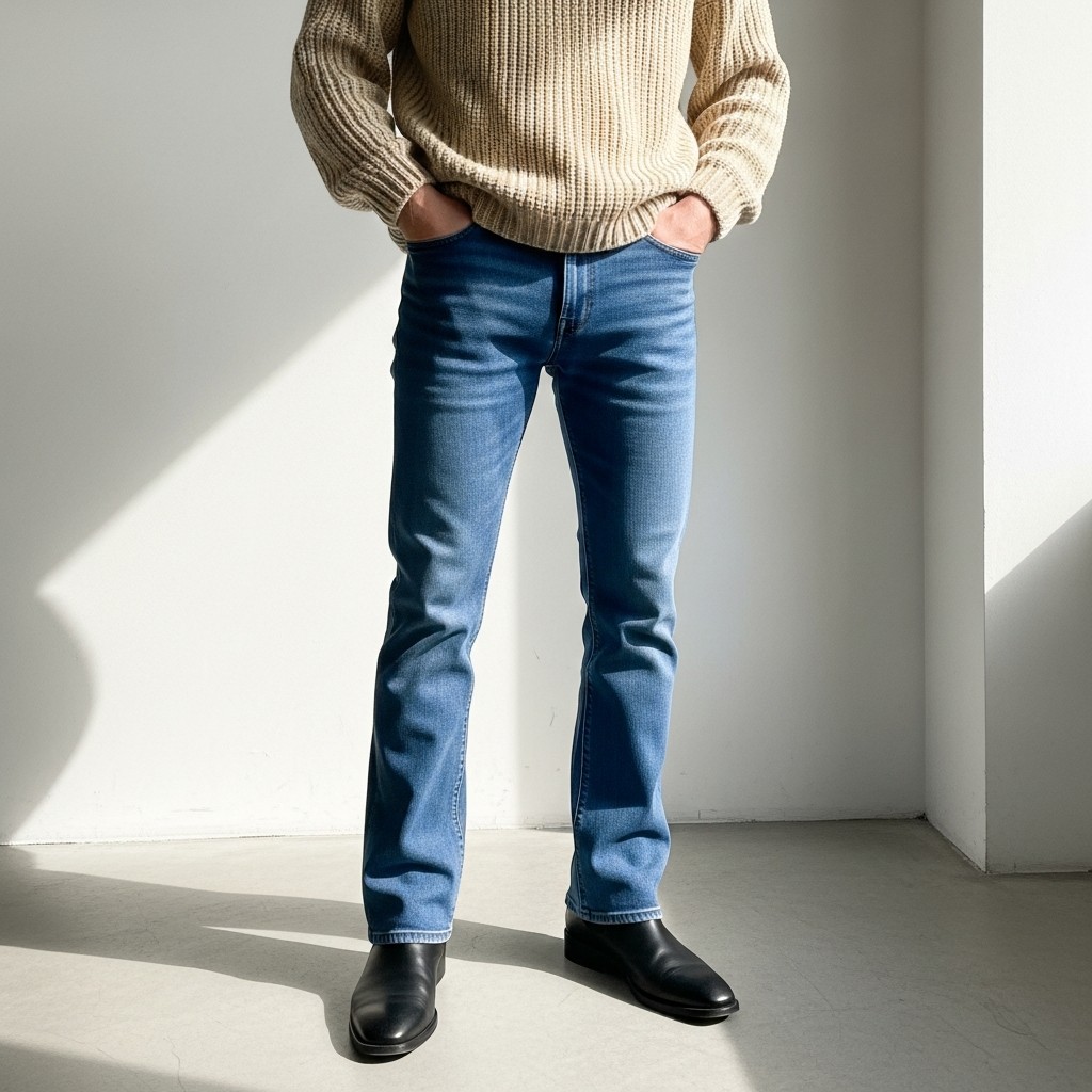 Neutral Sweater Comfort - 50 Bootcut Jeans Outfit Ideas For Men