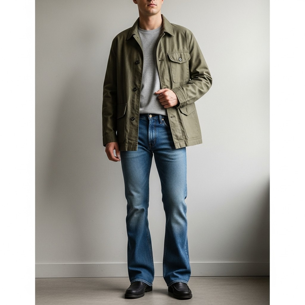 Simple Long-Sleeve Coat - 50 Bootcut Jeans Outfit Ideas For Men