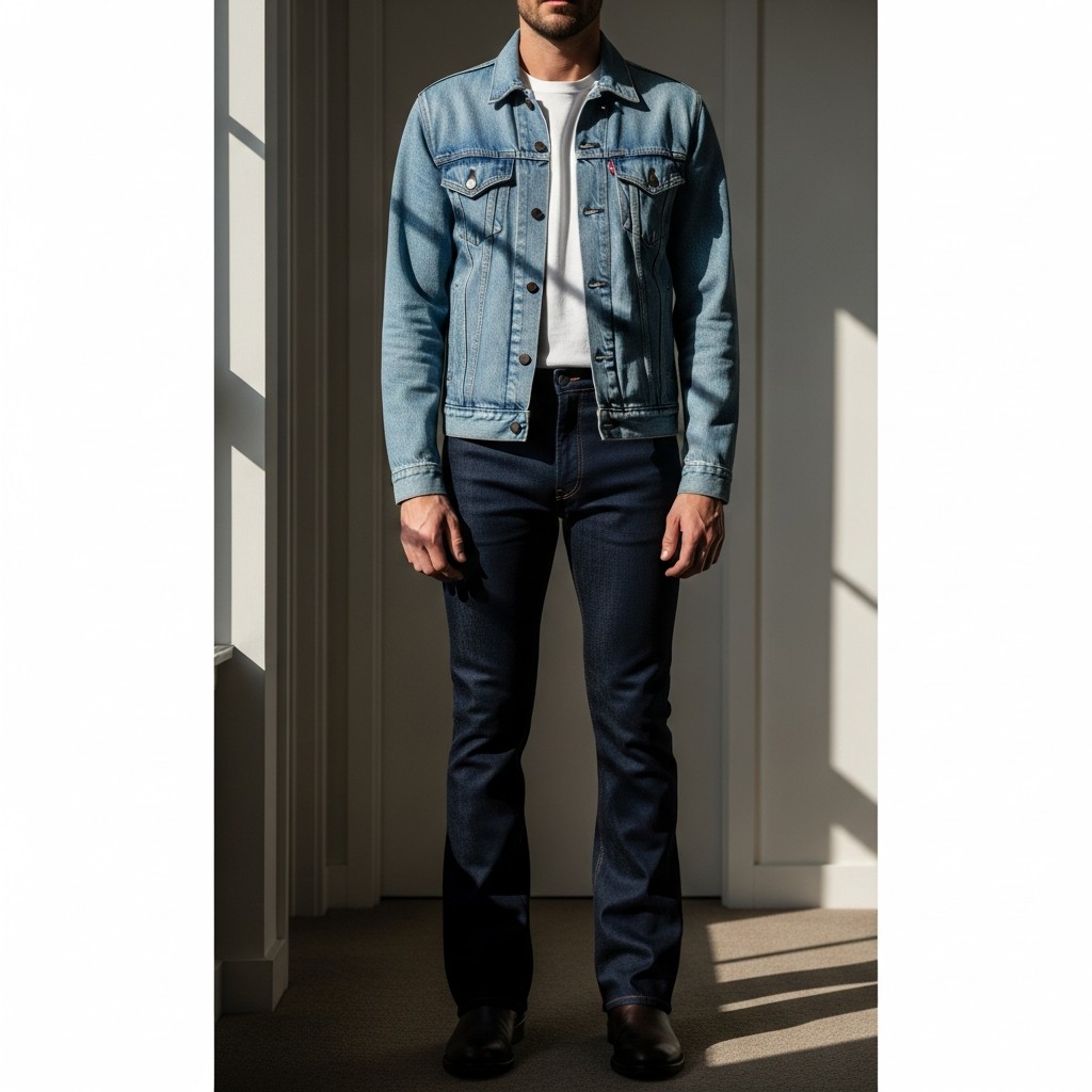 Double Denim Contrast - 50 Bootcut Jeans Outfit Ideas For Men