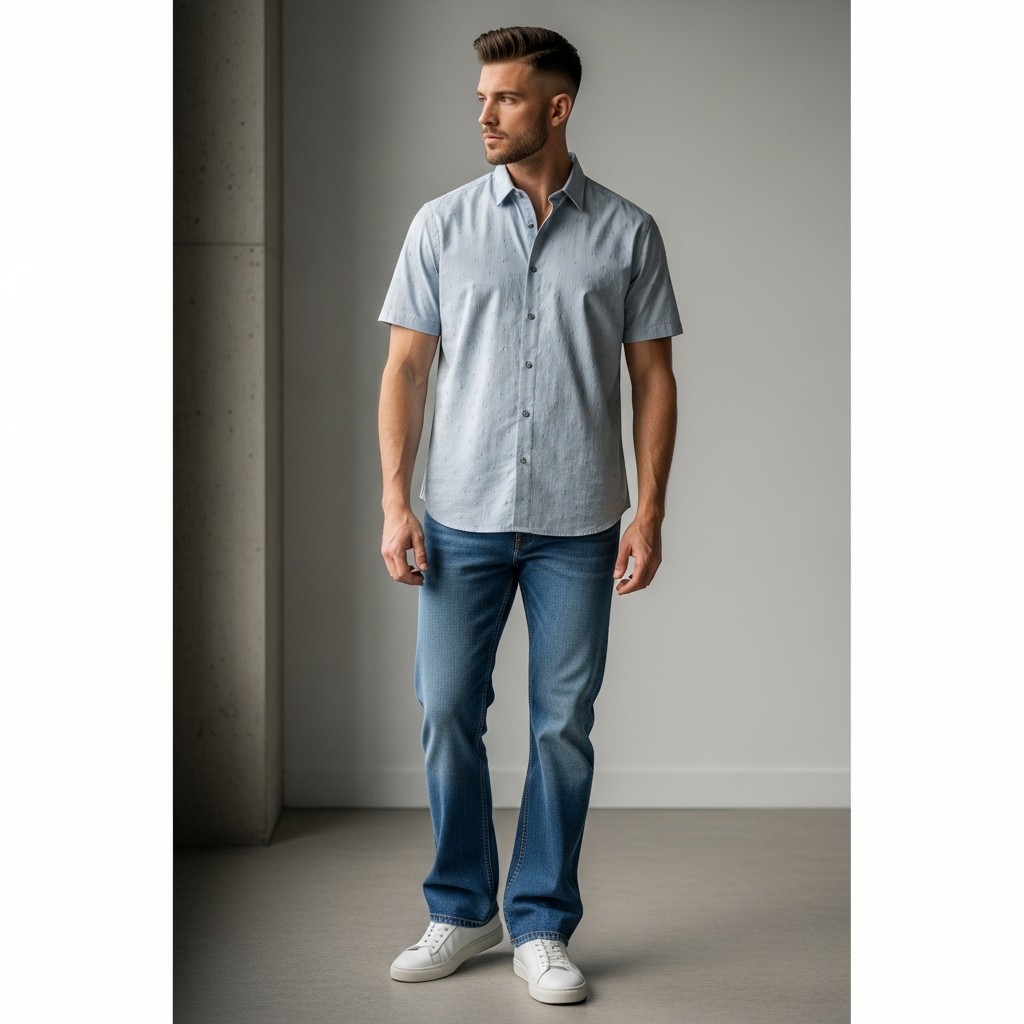 Short-Sleeve Button-Up - 50 Bootcut Jeans Outfit Ideas For Men