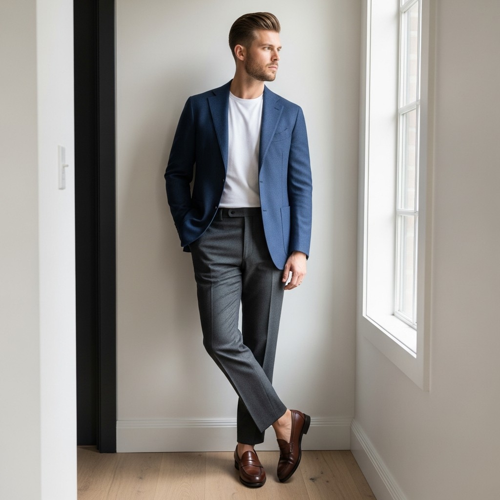 Blazer Over White Tee - 50 Penny Loafer Outfits For Men