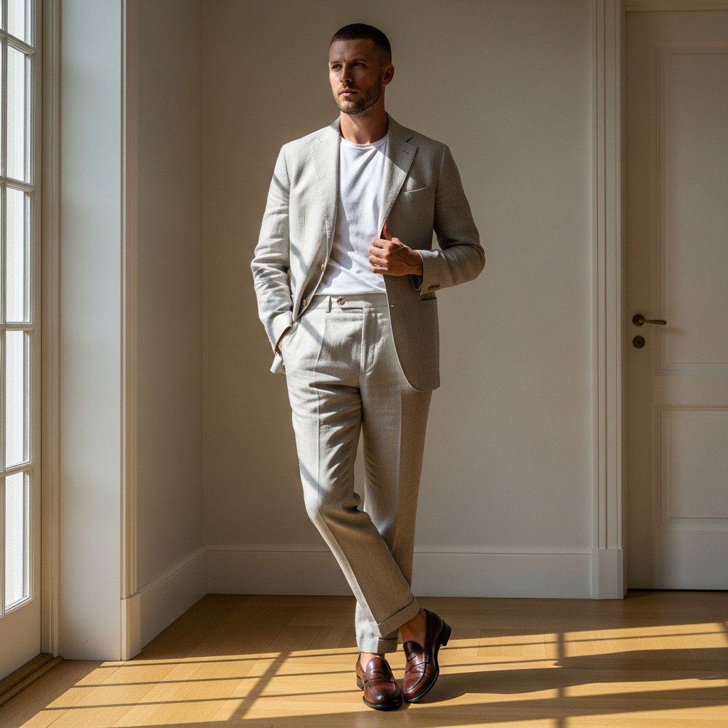 Full Linen Suit Look - 50 Penny Loafer Outfits For Men