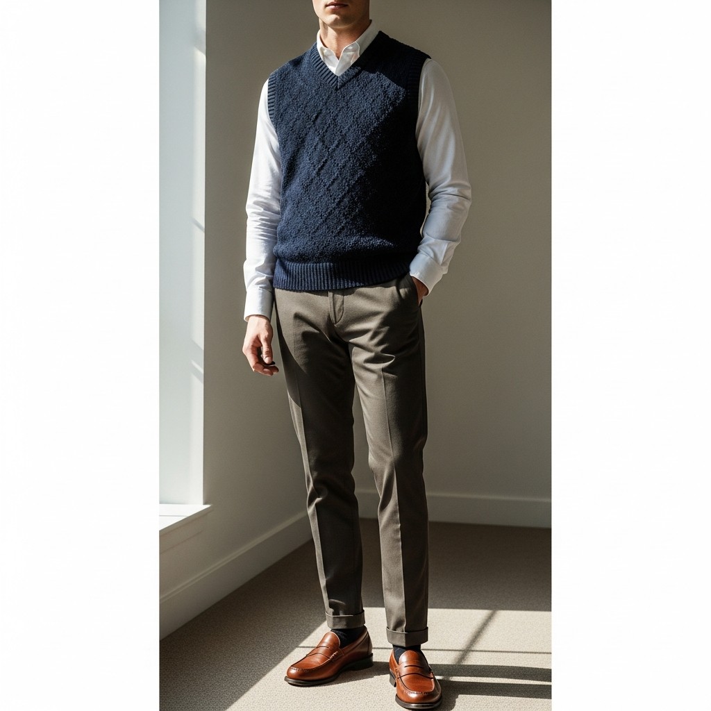 Sweater Vest Layering - 50 Penny Loafer Outfits For Men