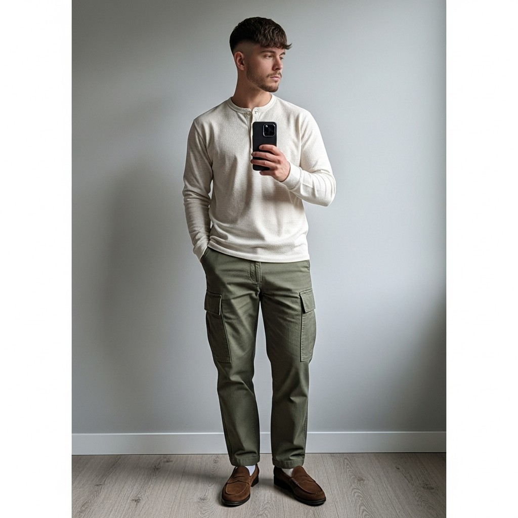 Henley and Olive Cargo - 50 Penny Loafer Outfits For Men