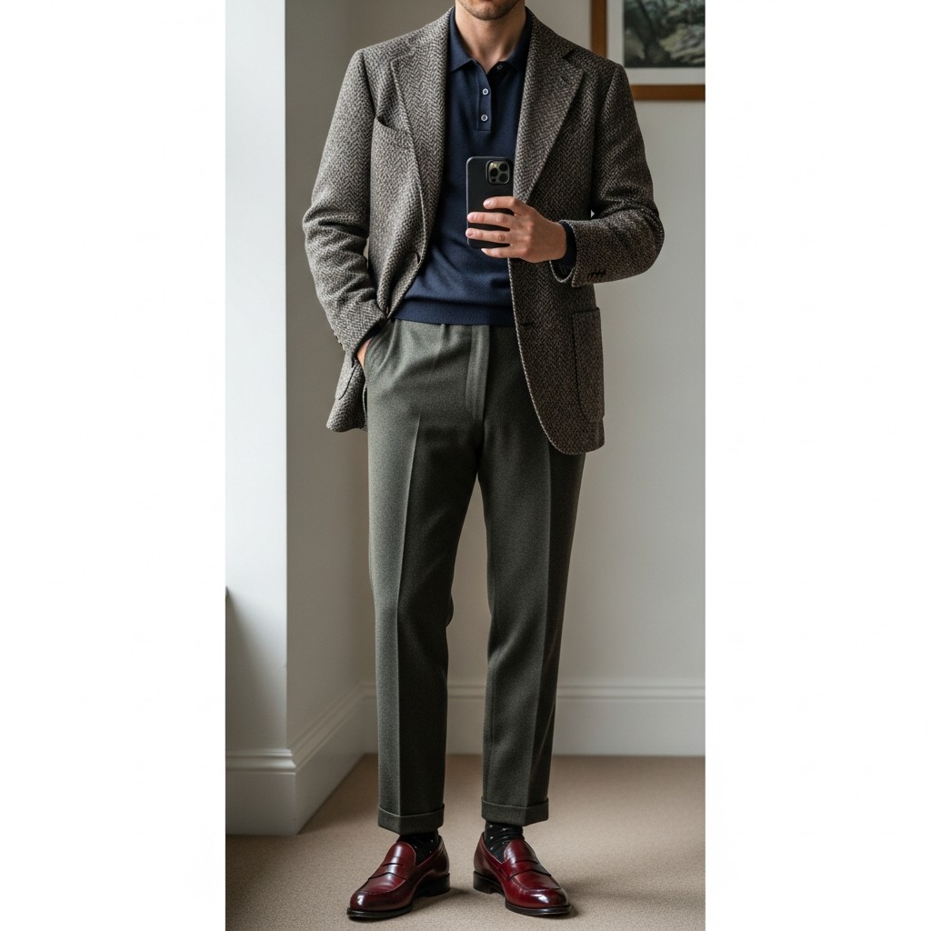 Polo, Tweed, Burgundy - 50 Penny Loafer Outfits For Men