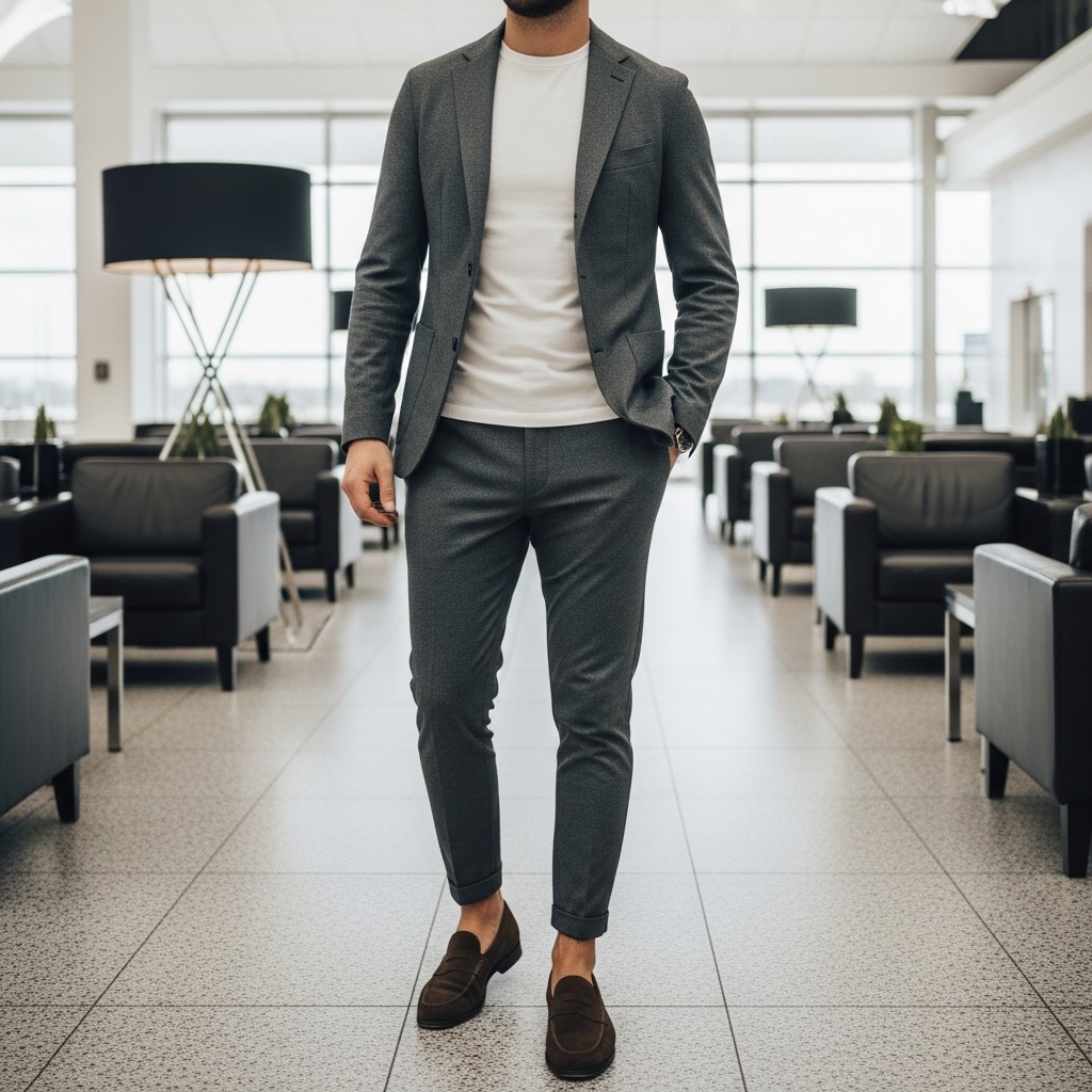Travel Blazer and Joggers - 50 Penny Loafer Outfits For Men