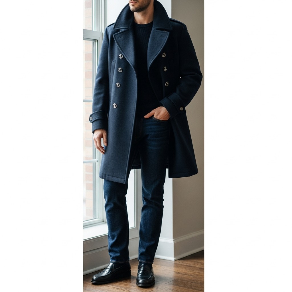 Peacoat and Dark Denim - 50 Penny Loafer Outfits For Men