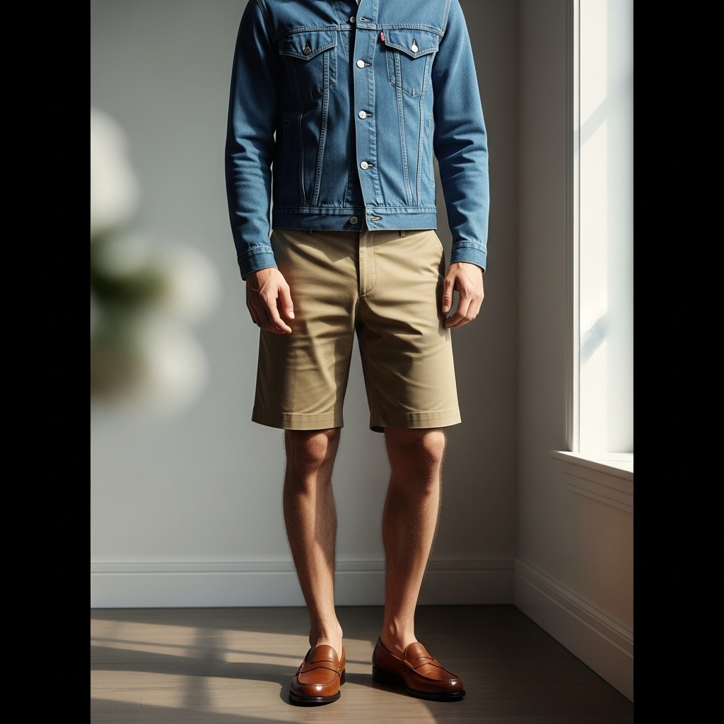 Denim Jacket, Shorts, Loafers - 50 Penny Loafer Outfits For Men