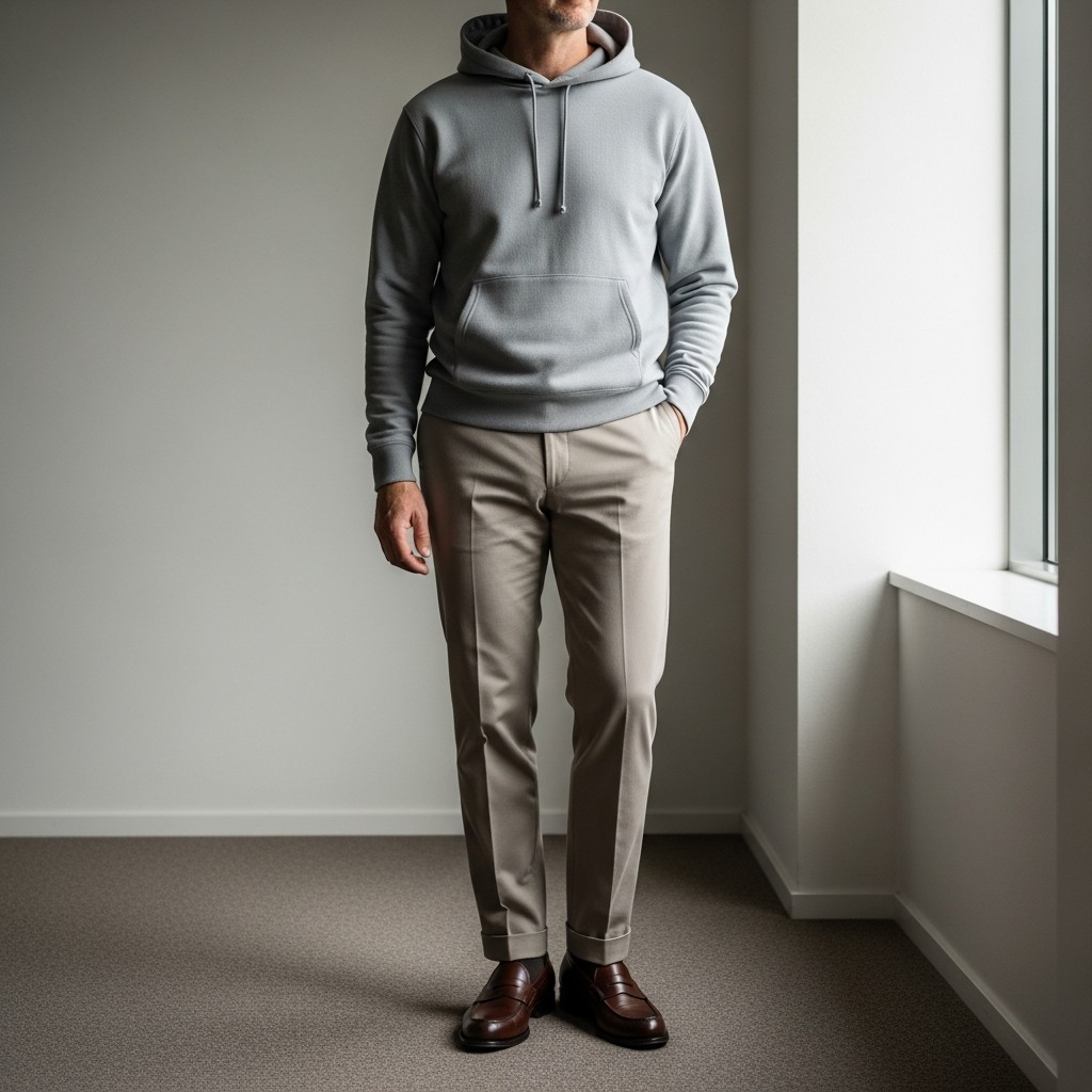 Hoodie and Beige Chinos - 50 Penny Loafer Outfits For Men