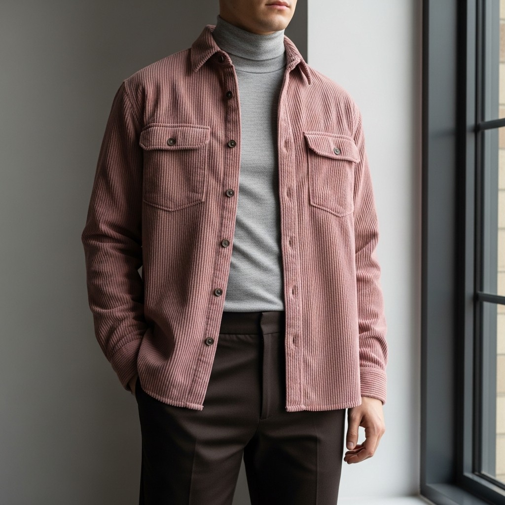 Corduroy Contrast - 50 Ways to Wear a Pink Shirt (Practical Style Guide)