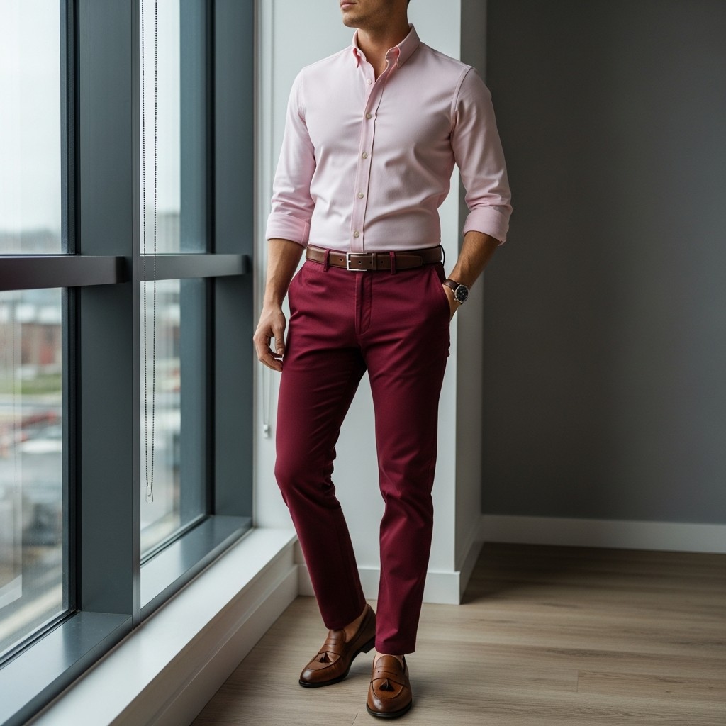 Maroon Pants Contrast - 50 Ways to Wear a Pink Shirt (Practical Style Guide)