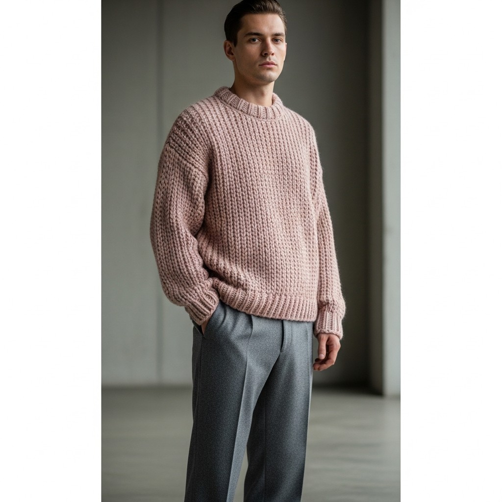Gray Trousers, Pink Knit - 50 Ways to Wear a Pink Shirt (Practical Style Guide)