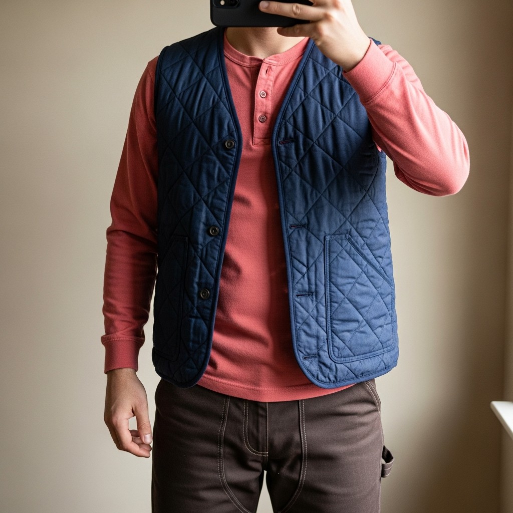 Pink Henley + Vest - 50 Ways to Wear a Pink Shirt (Practical Style Guide)