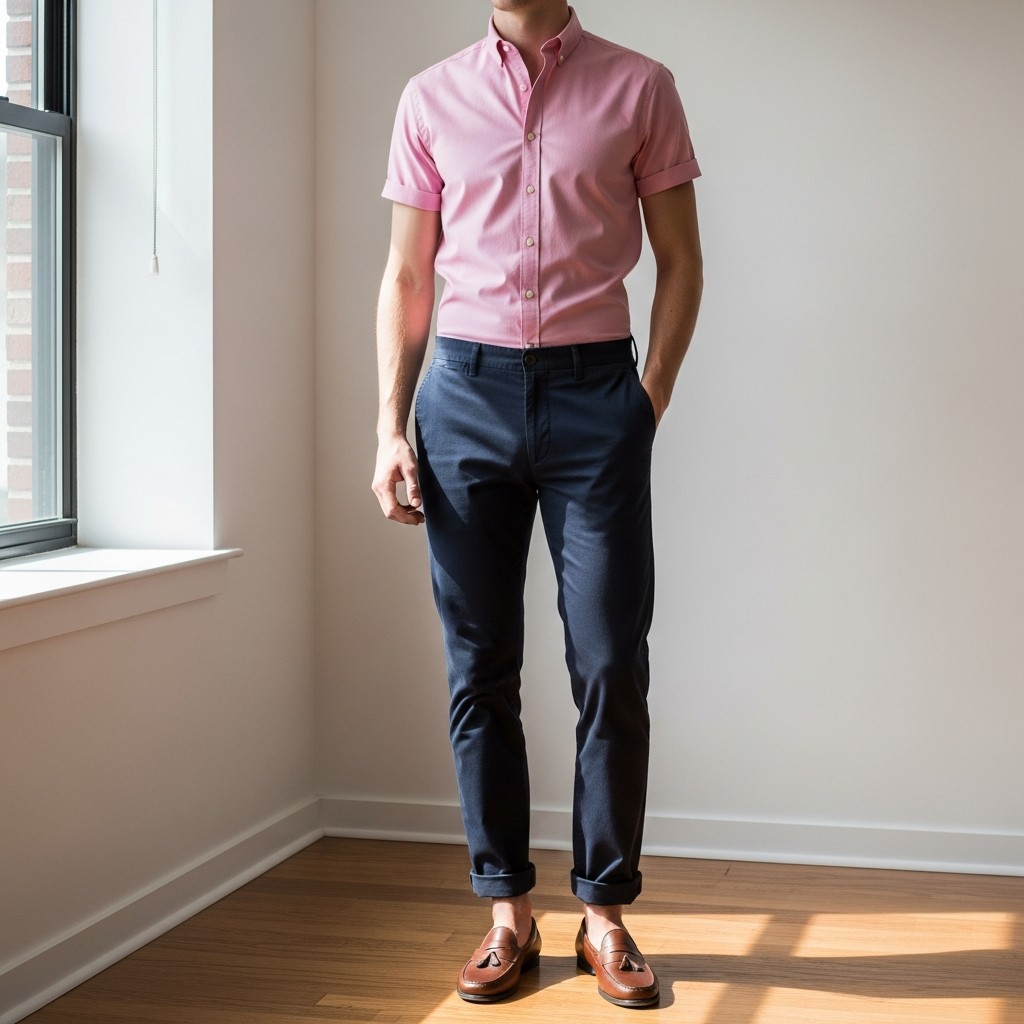 Pink Shirt, Cuffed Chinos - 50 Ways to Wear a Pink Shirt (Practical Style Guide)