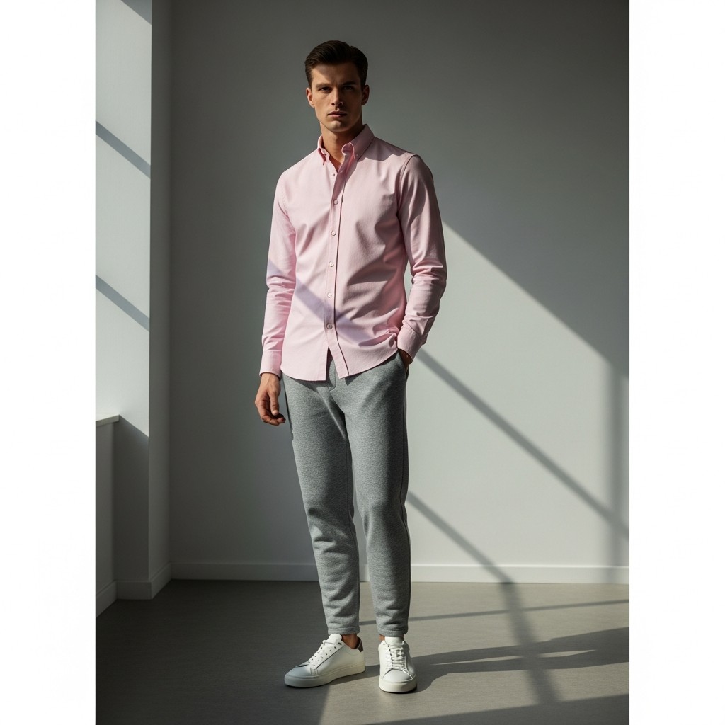 Pink Shirt, Gray Sweatpants - 50 Ways to Wear a Pink Shirt (Practical Style Guide)